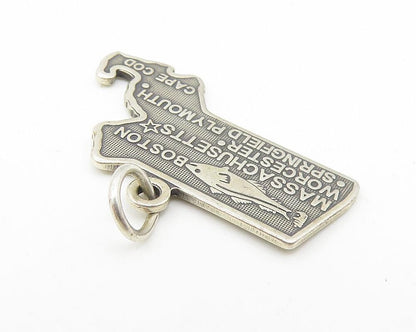 925 Sterling Silver Vintage Dark Tone Massachusetts State Map Pendant PT8937