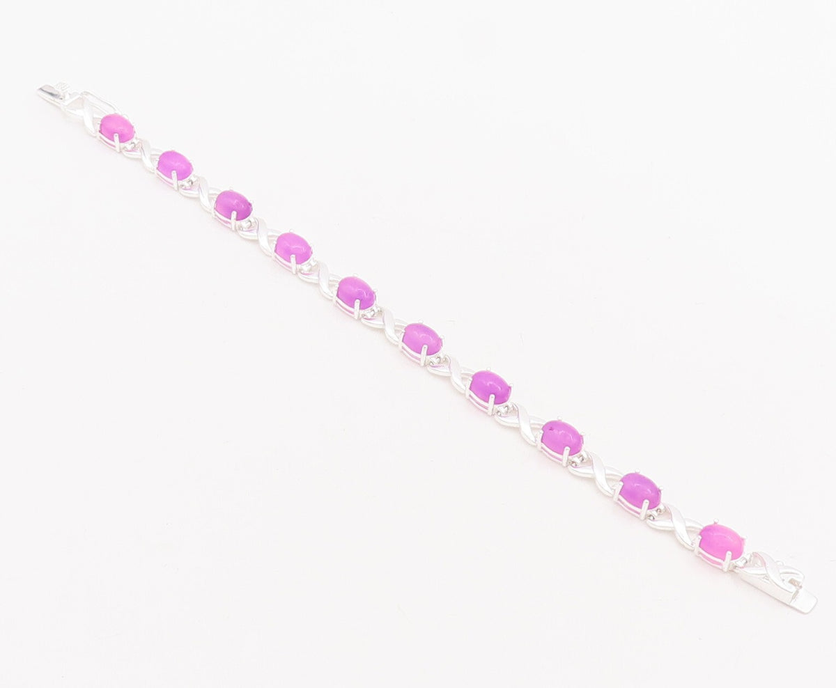 925 Sterling Silver Vintage Bracelet Oval Cut Purple Gemstones X Links  BT10666