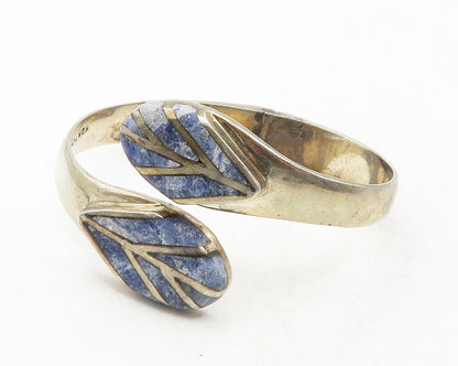 MEXICO 925 Silver  Vintage Inlaid Sodalite Smooth Bypass Cuff Bracelet  BT4179