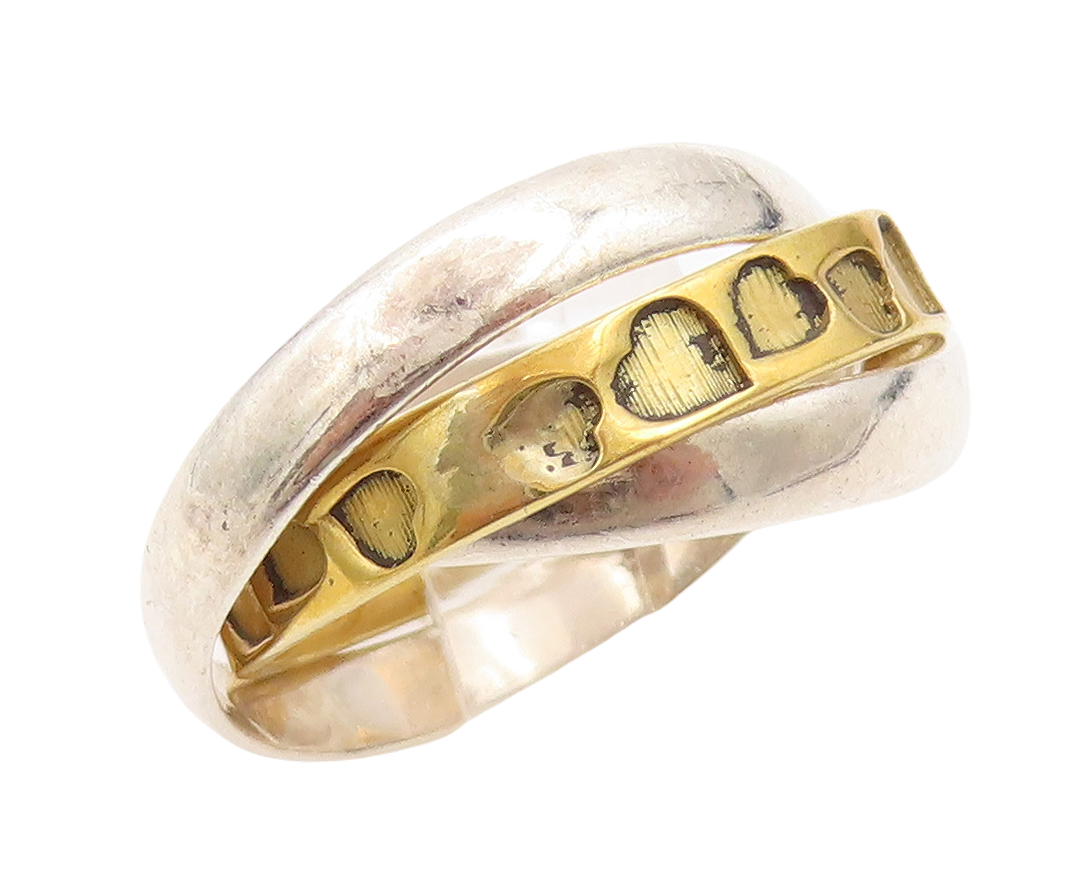 925 Sterling Silver Vintage Ring Gold Plated Heart Etched Rings  Sz 8  RG31658
