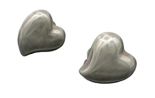 MEXICO 925 Silver  Vintage Smooth Shiny Love Heart Non Pierce Earrings  EG7781