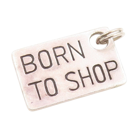 925 Sterling Silver Vintage Pendant Engraved Born To Shop & Charge It  PT25389