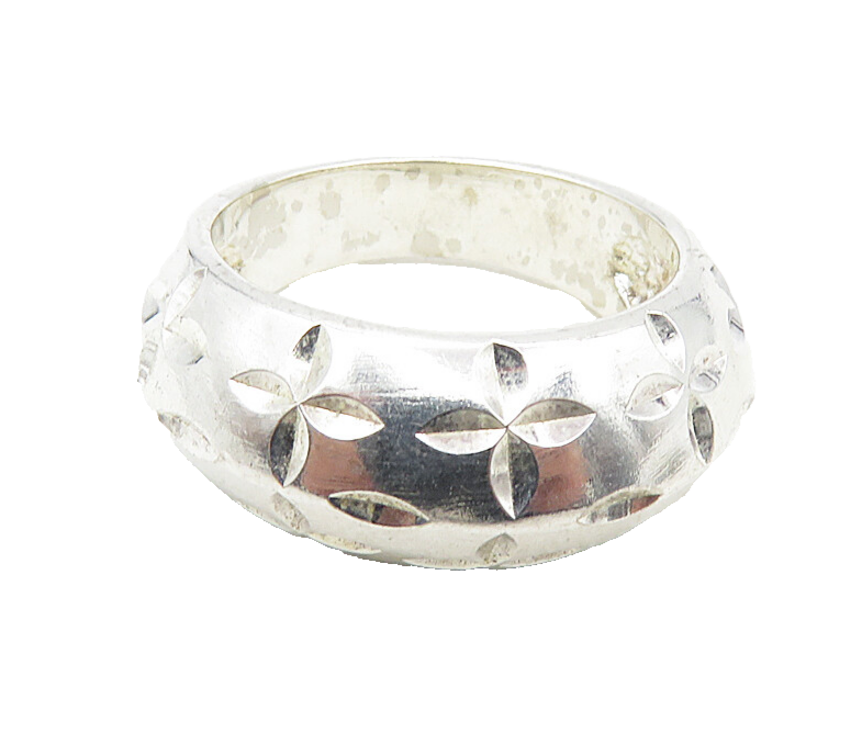925 Sterling Silver Shiny Diamond Cut Floral Pattern Band Ring Sz 6  RG9200