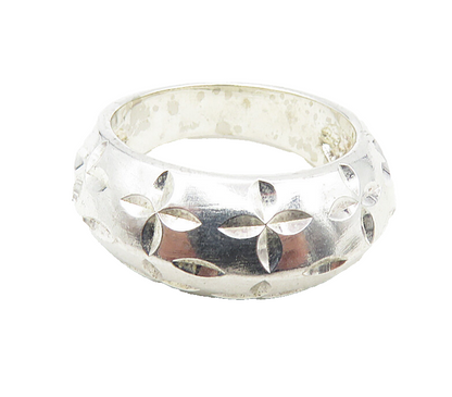 925 Sterling Silver Shiny Diamond Cut Floral Pattern Band Ring Sz 6  RG9200
