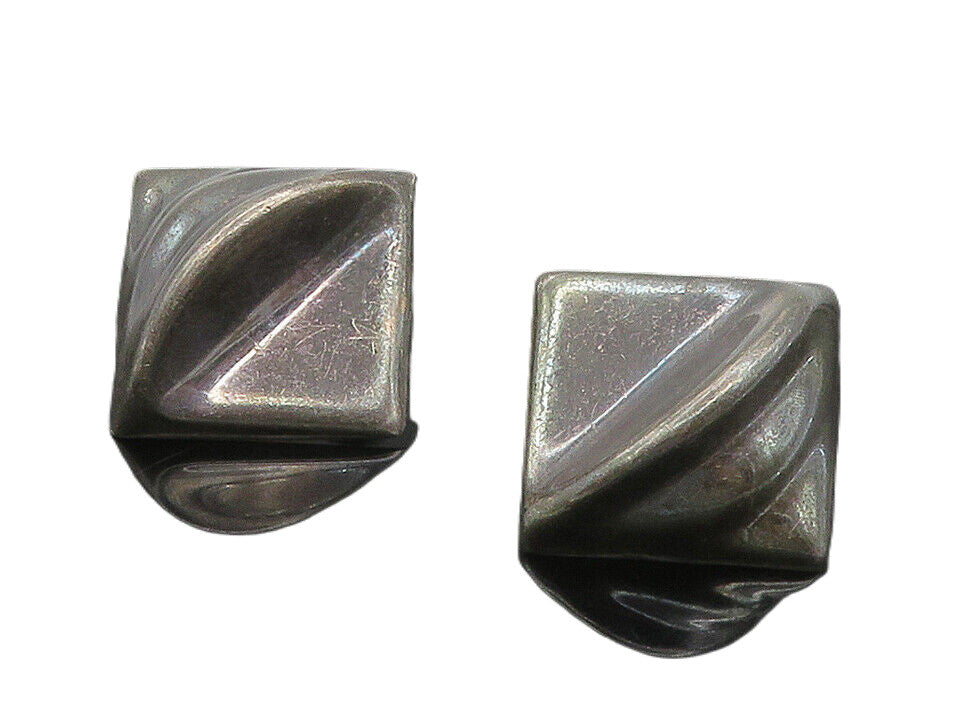 MEXICO 925 Sterling Silver  Vintage Dark Tone Square Drop Earrings  EG8061