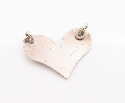 925 Sterling Silver Vintage Pendant Dark Tone Floral Carved Love Heart  PT24630