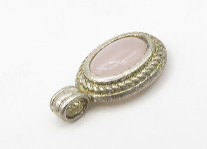 925 Sterling Silver  Vintage Cabochon Cut Rose Quartz Pendant  PT17269