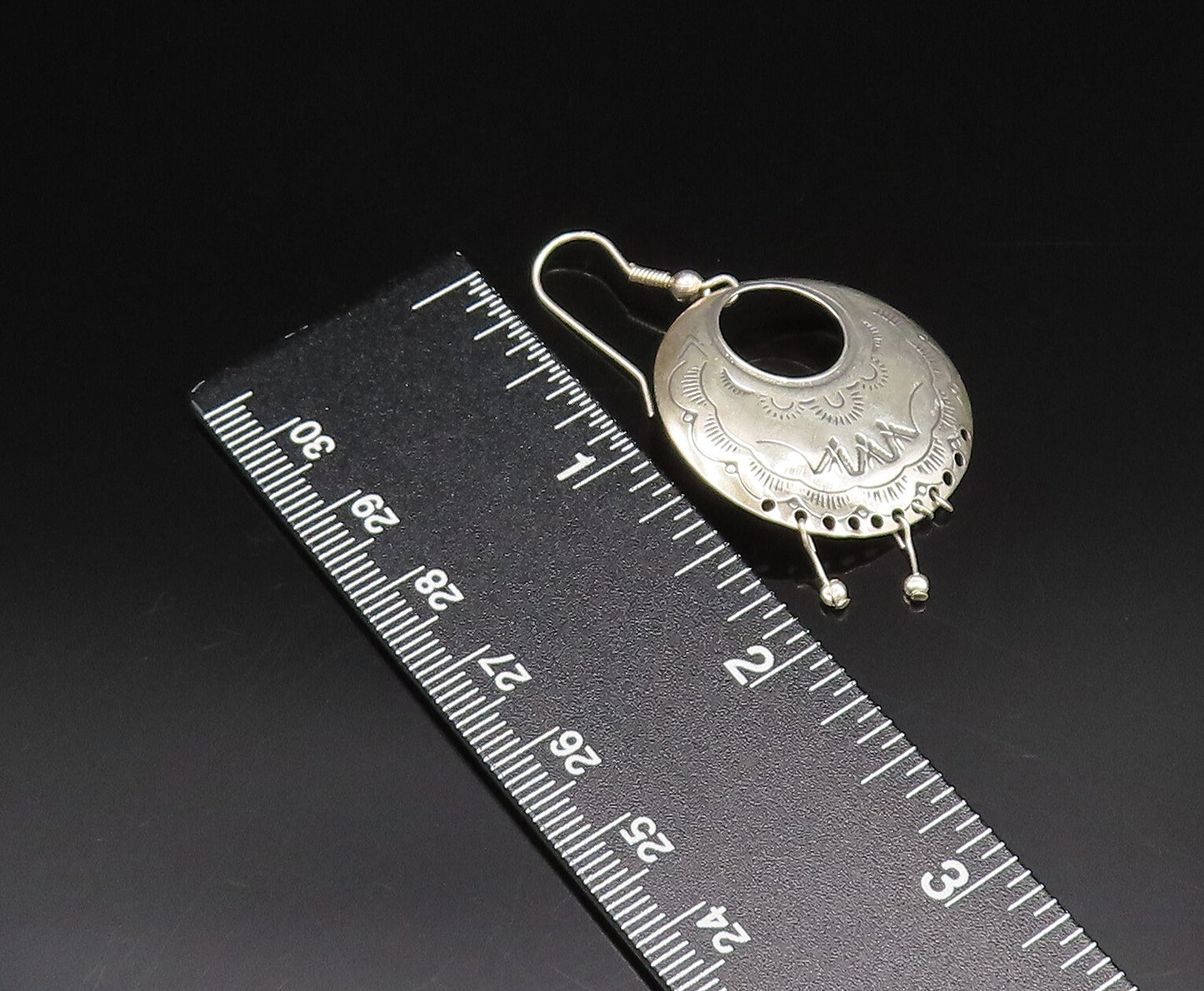 CAROLYN POLLACK 925 Silver  Vintage Etched Open Circle Beaded Earrings EG12242