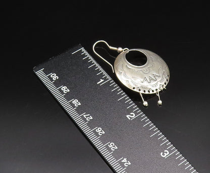 CAROLYN POLLACK 925 Silver  Vintage Etched Open Circle Beaded Earrings EG12242