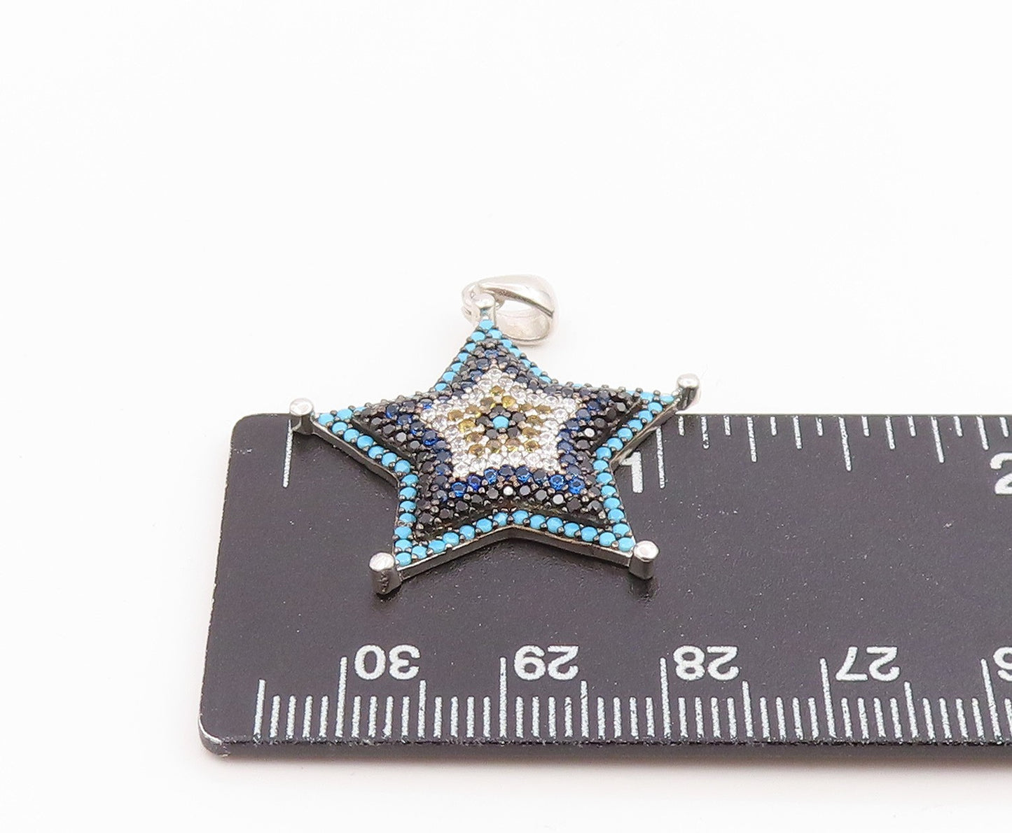 925 Sterling Silver Vintage Pendant Multi Gemstone Celestial Starburst  PT26082
