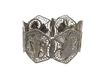 925 Sterling Silver  Vintage Antique Storyteller Panel Chain Bracelet  BT5430
