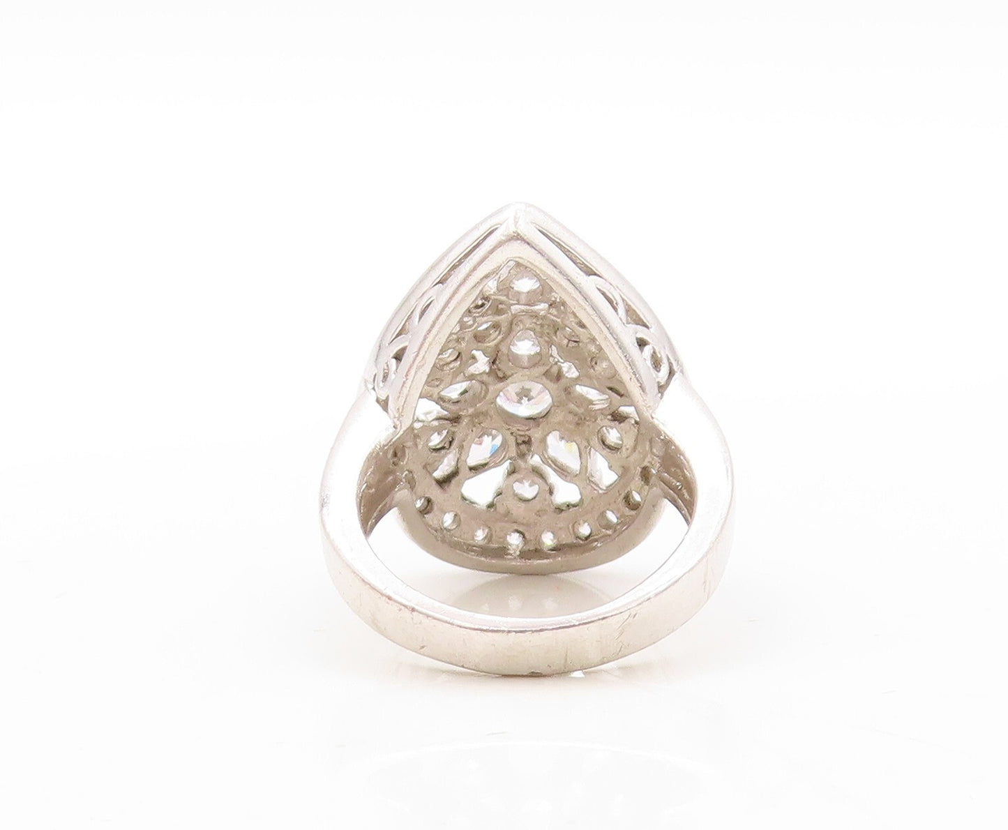 925 Sterling Silver Vintage Ring Designer Drop Cutout CZ Inlay  Sz 6  RG31074