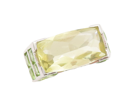 925 Sterling Silver Vintage Ring Cube Cut Peridot & Diamonds Inlay  Sz 6 RG29564