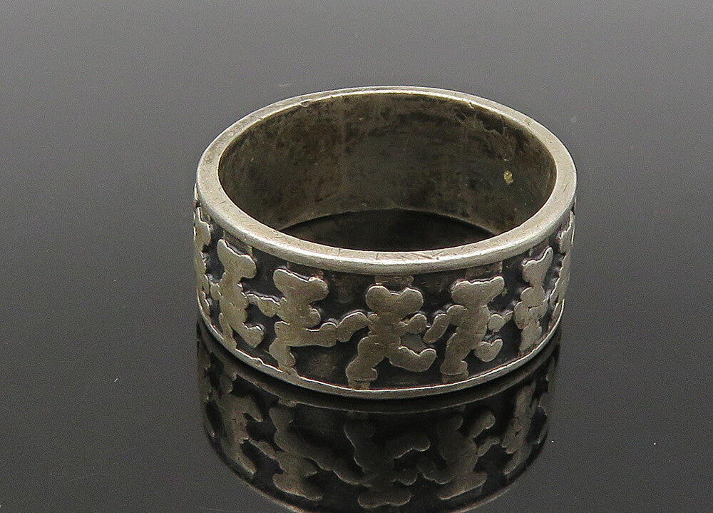 MEXICO 925 Silver  Vintage Oxidized Teddy Bears Band Ring Sz 7.5  RG21940
