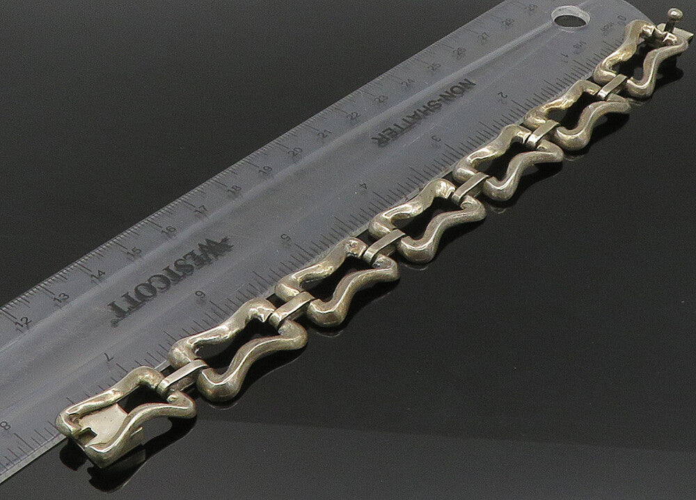 MEXICO 925 Sterling Silver  Vintage Shiny Hinge Link Chain Bracelet  BT8949