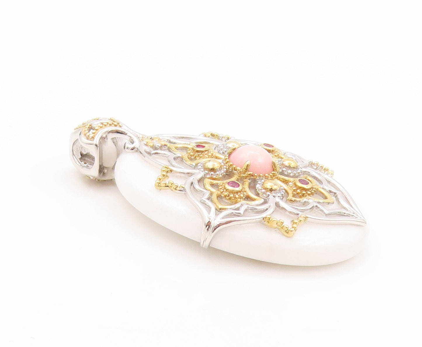 925 Sterling Silver Vintage Pendant MICHAEL VALITUTTI Floral Gemstones  PT24047