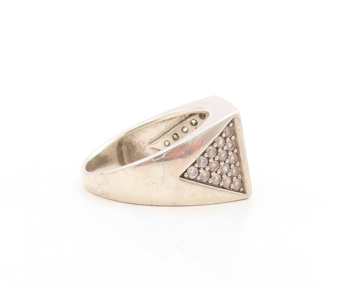 925 Sterling Silver Vintage Ring Brutalist Square Cutout CZ Inlay Sz 10  RG31330