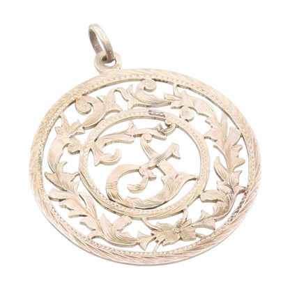 925 Sterling Silver Vintage Pendant Etched Openwork Floral Medallion  PT25665
