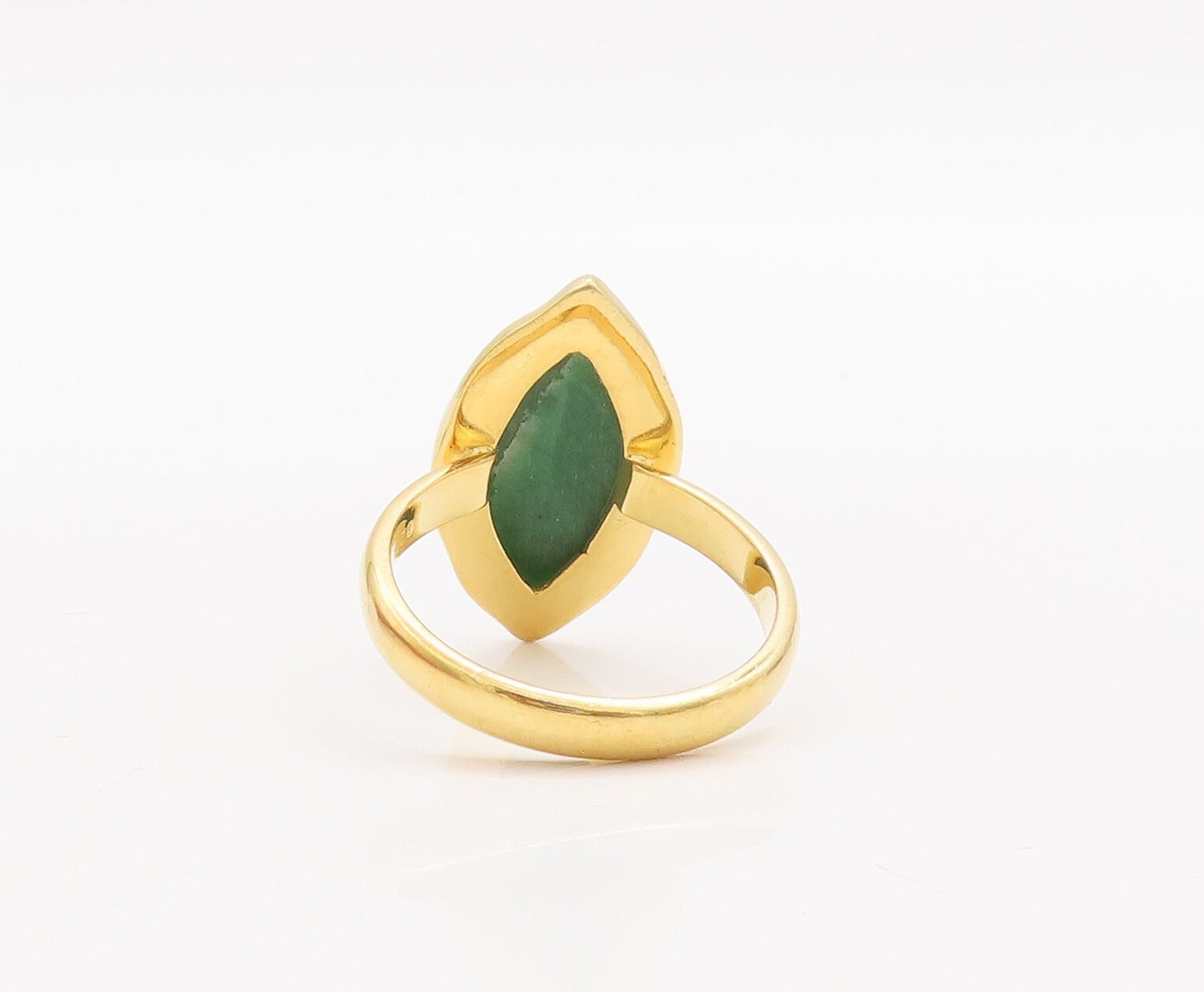 925 Sterling Silver Vintage Ring Gold Plated Marquise Green Gem  Sz 7  RG29417