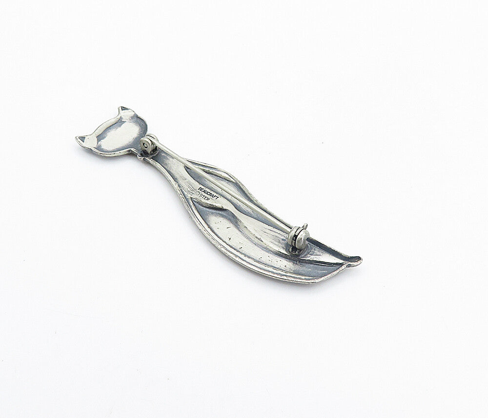 BEAUCRAFT 925 Sterling Silver  Vintage Oxidized Sitting Cat Brooch Pin  BP2978