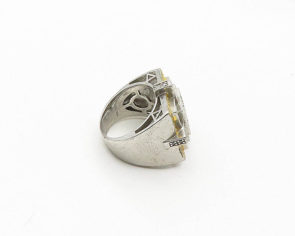 925 Sterling Silver  Vintage Topaz Two Tone Square Cocktail Ring Sz 9  RG18306