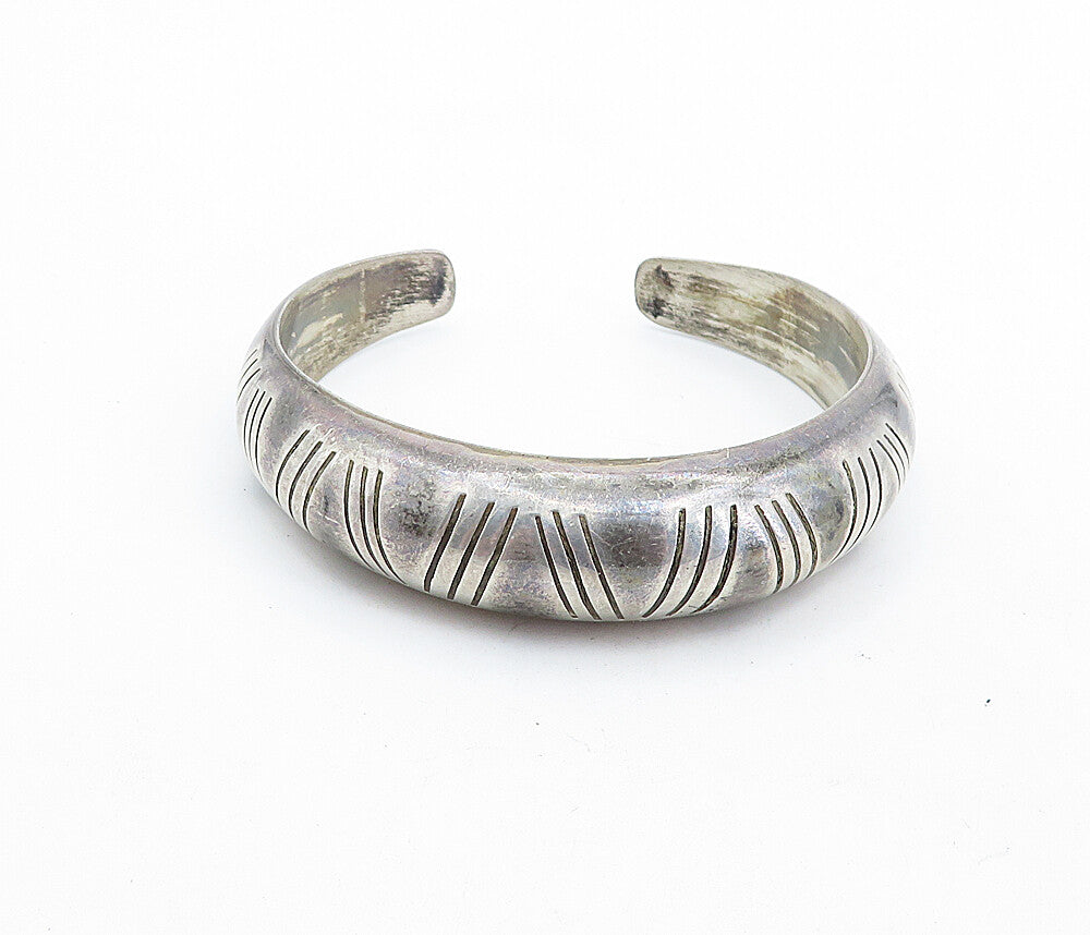 MEXICO 925 Sterling Silver  Vintage Patterned Hollow Dome Cuff Bracelet BT2664