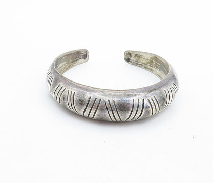 MEXICO 925 Sterling Silver  Vintage Patterned Hollow Dome Cuff Bracelet BT2664