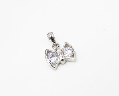 925 Sterling Silver  White Cubic Zirconia Bow Pendant  PT1929