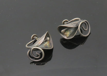 925 Sterling Silver  Vintage Dark Tone Flower Non Pierce Earrings  EG10354