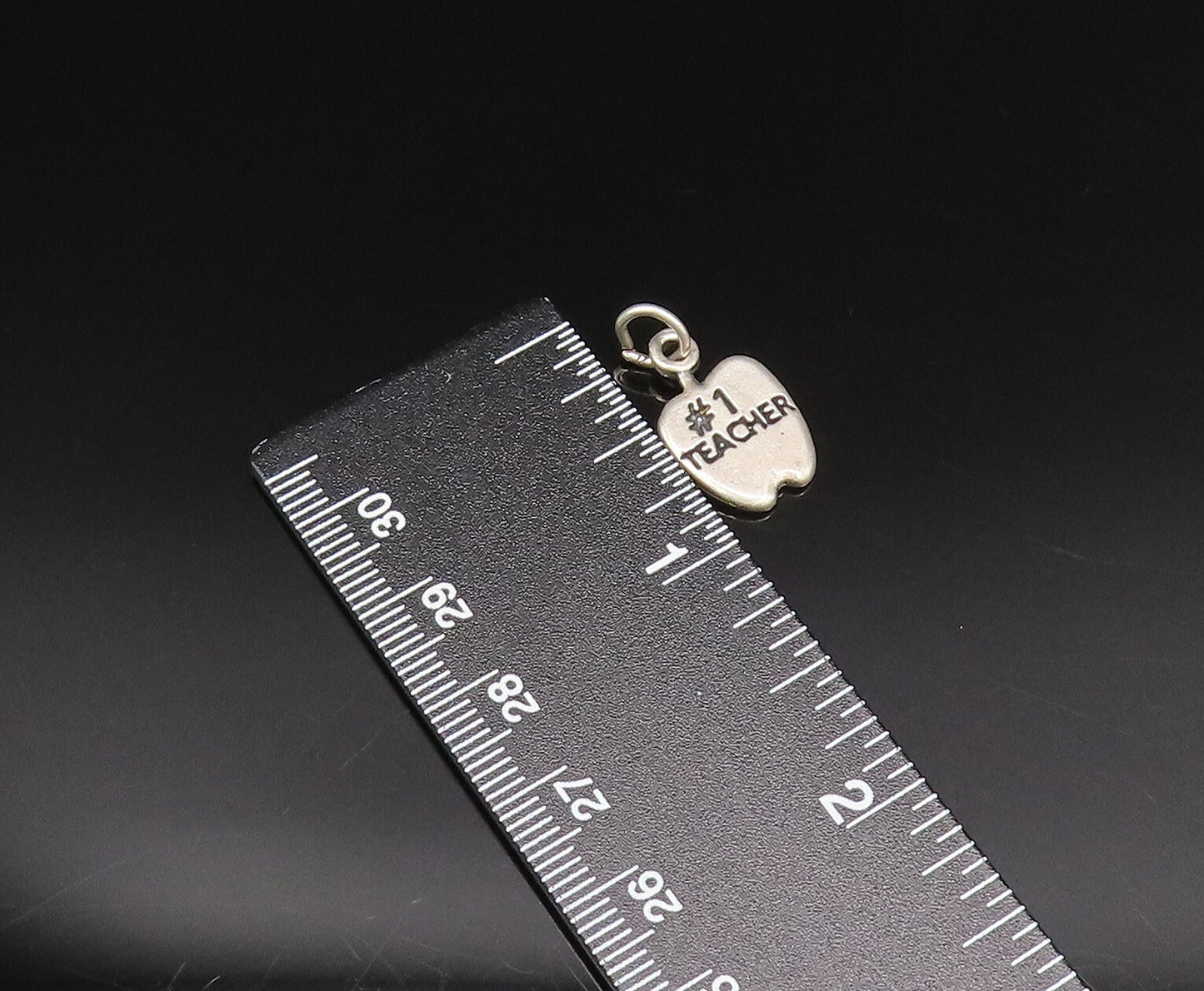 925 Sterling Silver  Vintage Engraved #1 Teacher Apple Charm Pendant  PT21352