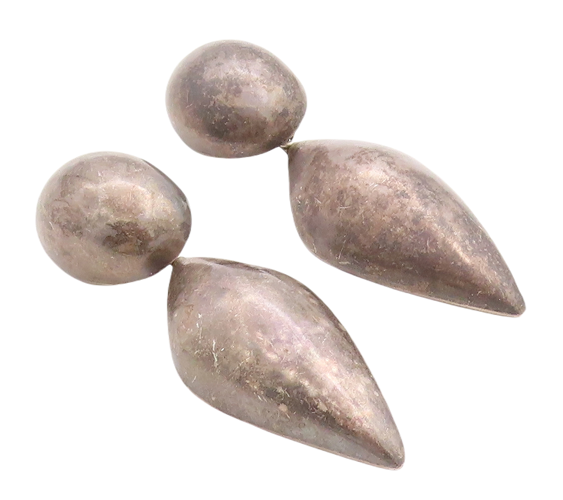 925 Sterling Silver Vintage Earrings MEXICO Dark Tone Puffed Dangling  EG13279