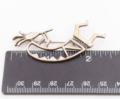 NAVAJO 925 Sterling Silver  Vintage Shiny Kokopelli Dancer Brooch Pin  BP8023