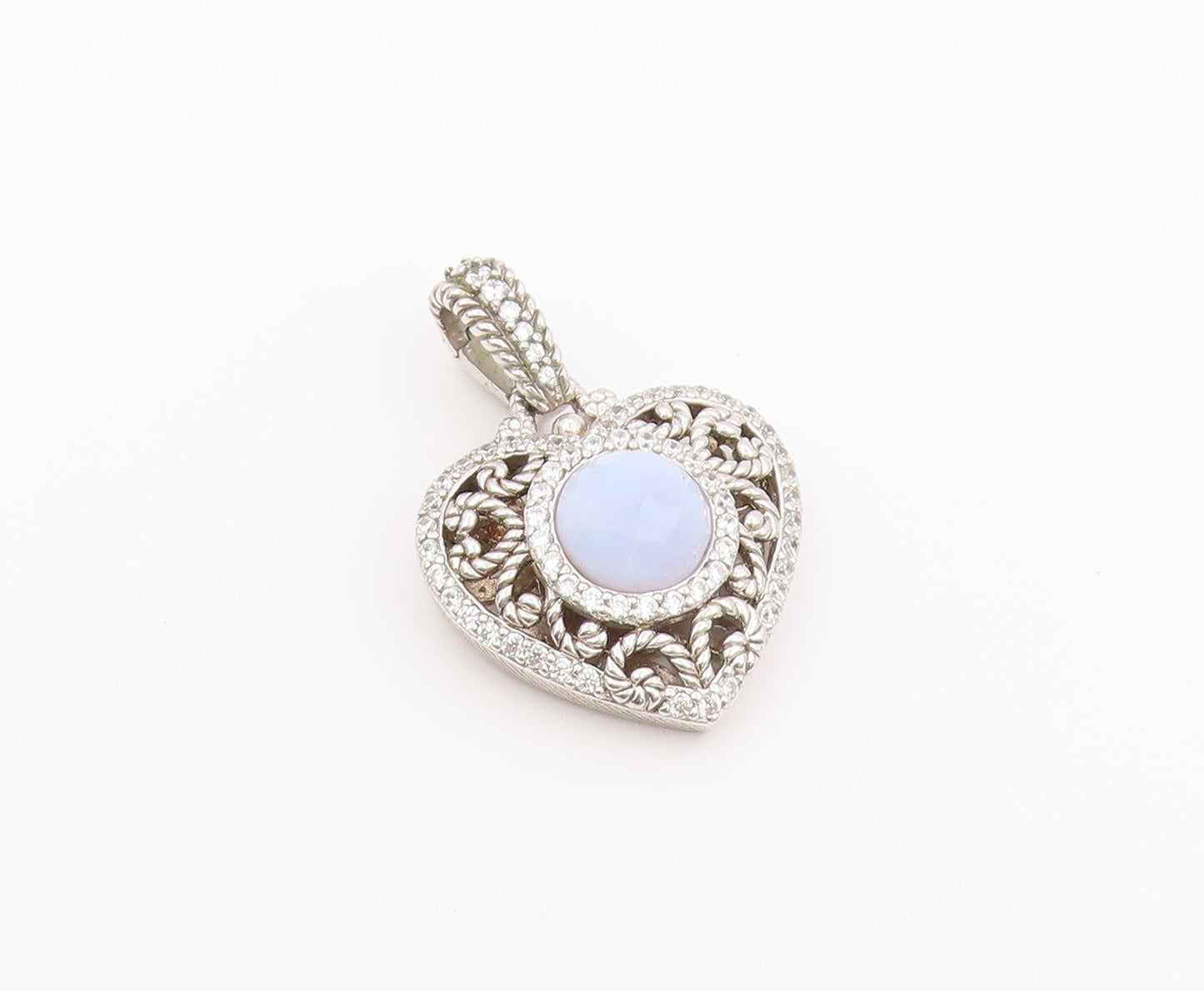 925 Sterling Silver Vintage Pendant JUDITH RIPKA Chalcedony Love Heart  PT26425