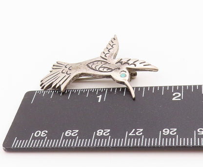 925 Sterling Silver Vintage Brooch Etched Larimar Eyed Humming Bird  BP11725
