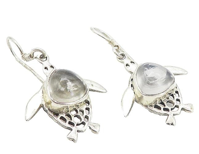 925 Sterling Silver  Cabochon Cut Topaz Sea Turtle Dangle Earrings  EG3797