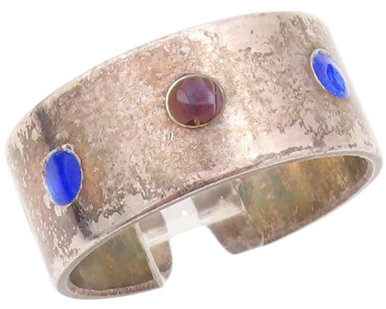 925 Sterling Silver Vintage Ring NORWAY Two Tone Enameled Circles  Sz 7  RG33069