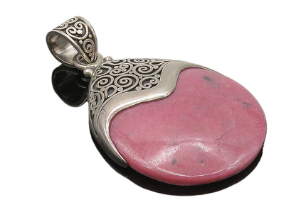 BALI 925 Sterling Silver  Vintage Rhodonite Swirl Pattern Drop Pendant  PT7746