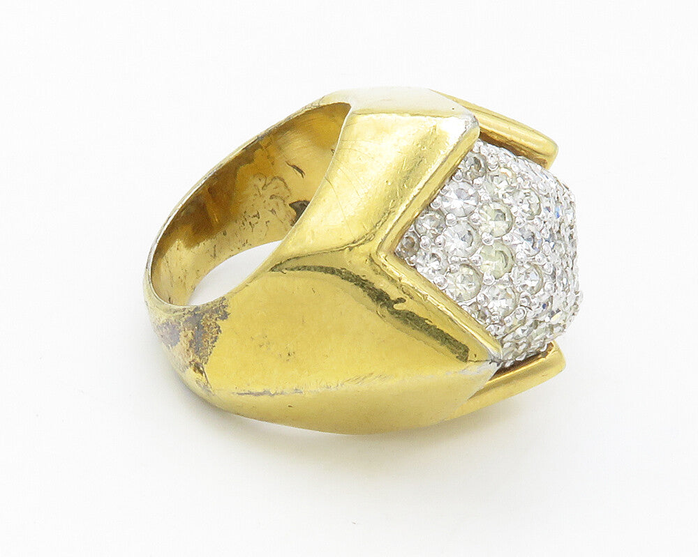 925 Sterling Silver   Vintage Cubic Zirconia Crown Cocktail Ring Sz 6  RG14323
