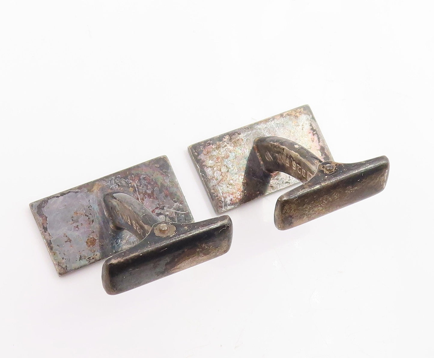 925 Sterling Silver Vintage Cufflinks FINLAND Etched Geometric Rectangle  TR4204