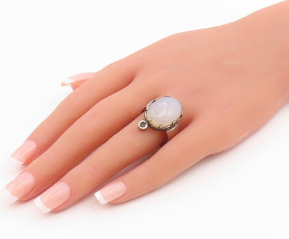925 Sterling Silver Vintage Ring Oval Cabochon Moonstone Band  Sz 11  RG35378