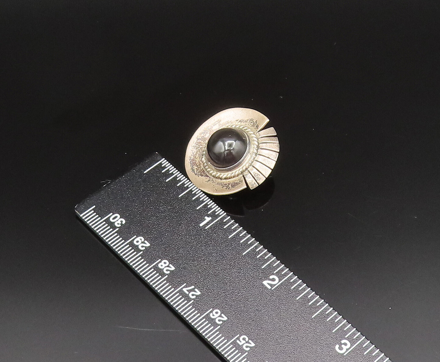 MEXICO 925 Silver  Vintage Round Black Onyx Non Pierced Earrings  EG11945
