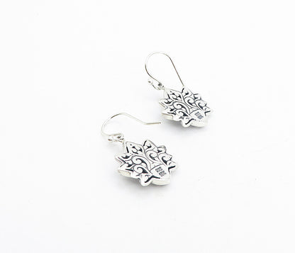925 Sterling Silver & 18K GOLD  Vintage Lotus Flower Dangle Earrings  EG3334