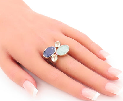 925 Sterling Silver Vintage Ring Multi Size Oval Gemstones  Sz 8  RG29195