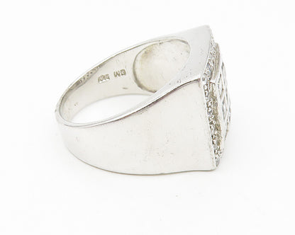925 Sterling Silver  Vintage Cubic Zirconia Square Band Ring Sz 12  RG11030