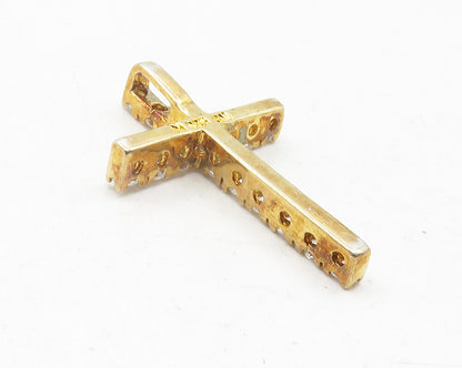 925 Sterling Silver  Shiny Topaz Gold Plated Religious Cross Pendant  PT9477