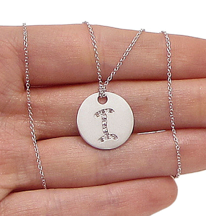 925 Sterling Silver  .10ctw Genuine Diamonds I Initial Pendant & Chain  PT2457