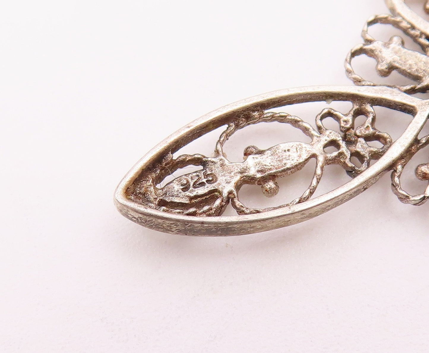 925 Silver  Vintage Openwork Heart & Flowers Cross Gemstone Pendant  PT21316