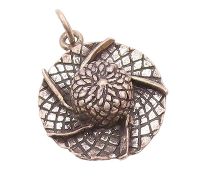 925 Sterling Silver  Vintage Dark Tone Sun Hat Motif Petite Pendant  PT17910