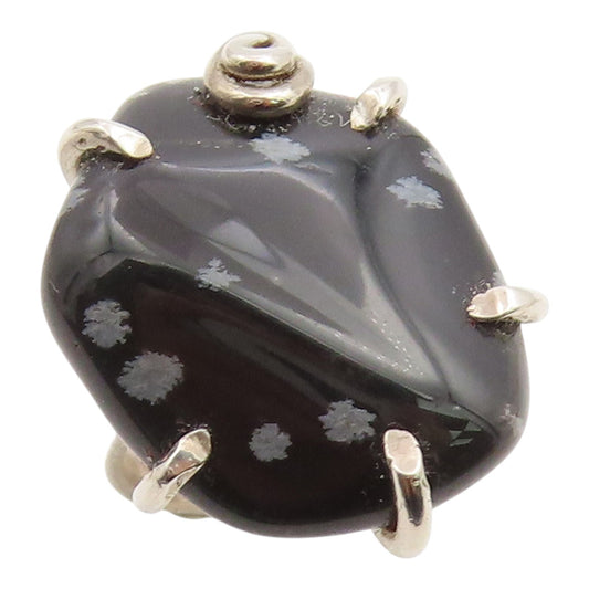 925 Sterling Silver Vintage Ring Modernist Black Agate Solid Band  Sz 7  RG35469