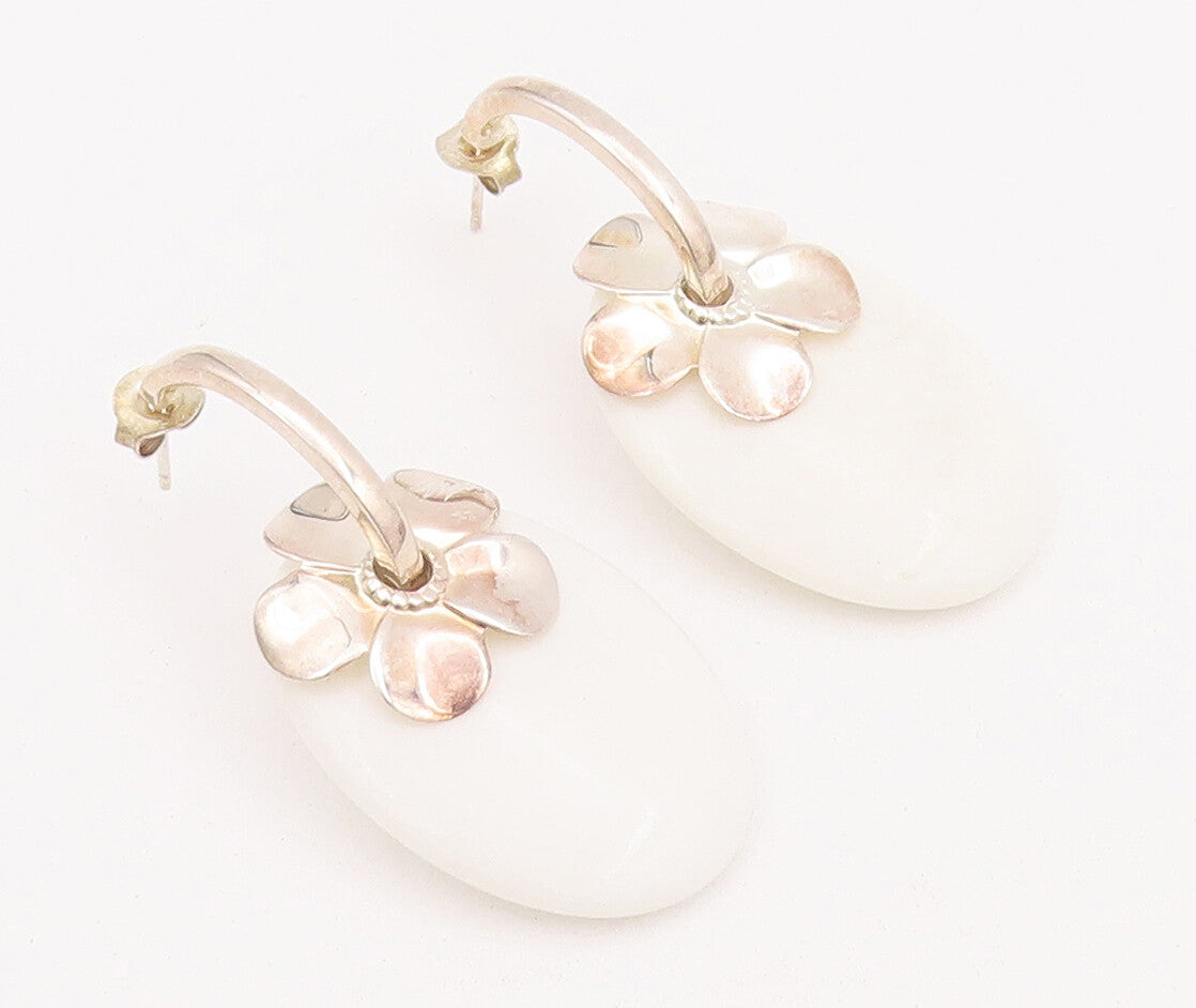 925 Sterling Silver Vintage Earrings PAOLA VALENTINI Flower Gemstone  EG12949